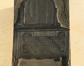 VICTORIAN VANITY Vintage Letterpress Printers Block, plate mirrored dresser, antique powder room furniture chest of drawers wood engraving