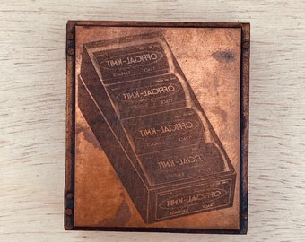 OFFICIAL KNIT BANDAGE Vintage Letterpress Printer Block, Victorian ephemera, engraved copper plate drugstore first aid pharmacy cut