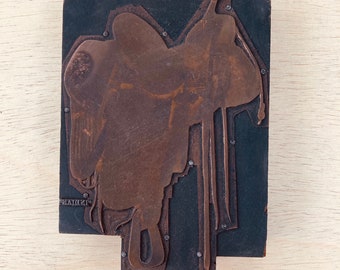 INDIAN SADDLE for HORSES Vintage Letterpress Printers Block, copper halftone engraving for printing, printers cuts, horse tack grooming