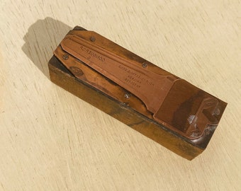 CONQUEROR O Saw Tooth Swage Printing Block, Vintage Letterpress plate antique hardware, Henry Disston & Sons, Philadelphia PA, woodworking