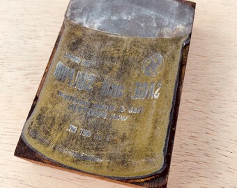 SAGE & SULFUR Hair and Scalp Conditioner Vintage Letterpress Printing Block, metal halftone engraving leather dye, advertising cut packaging