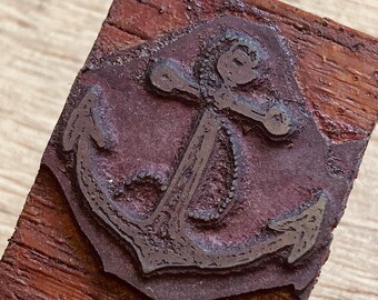 SHIP'S ANCHOR Vintage Letterpress Printers Block, nautical boating sailor, antique printmaking plate souvenir