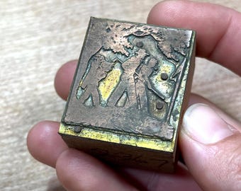 GOLFERS SILHOUETTE WOODS Antique Letterpress Printers plate, golf caddie, golfing lovers, 9 holes, hole in one printing block
