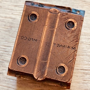 DOOR HINGE Vintage Letterpress Printers Block, copper engraving, printmaking, vintage hardware graphic tools ephemera gift, McKinney Mfg Co