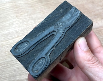 Letterpress Printers Block CURVED Sheet METAL SHEARS Illustrated Metal Engraving Antique, metal fabrication workers tools, metalworking art