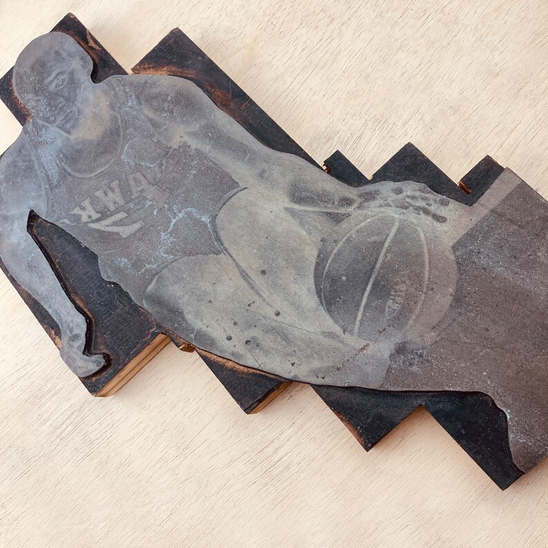 ATLANTA HAWKS BASKETBALL Player Vintage Letterpress Printing Block, antique sportsman athletics cut, Atlanta Georgia Joe Caldwell 1964 image 2