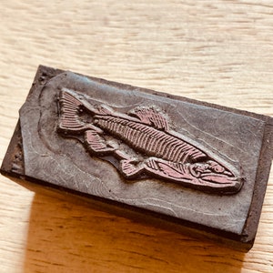 FISH Vintage Letterpress Printers Block, printmaking, Antique food art, kitchen restaurant design, seafood fishing, sportsman or restaurant