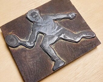 TENNIS Player ATHLETE Vintage Letterpress Printing Block, metal engraving sports boy, athletics cut, sporting goods halftone gift