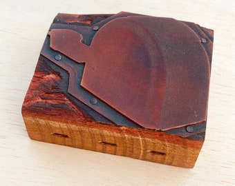 1930s office supply Vintage Letterpress Printers Block, Antique tape dispenser, copper halftone