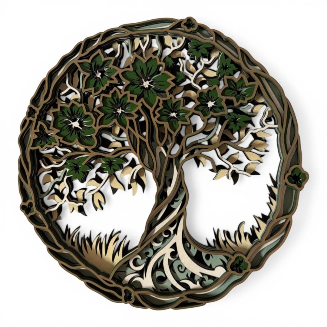 Tree of Life Wood Wall Art | Layered Floral Decor - Etsy