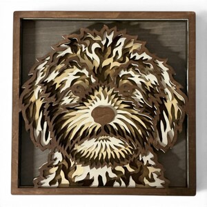 Decoración de pared Cavapoo, decoración de perro en madera laminada, retrato de mascota en 3D, regalo para amantes de los perros