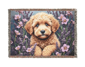Manta tejida Golden Doodle Iris con estampado floral para perros