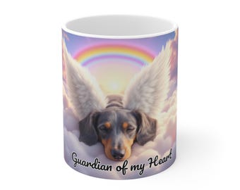 Taza conmemorativa del ángel perro salchicha "Guardián de mi corazón"