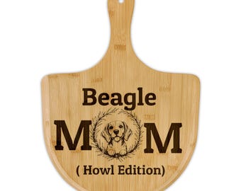 "Pala de pizza de bambú para mamá beagle, edición grabada 'Aullido'"