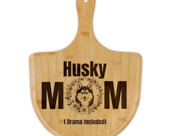 Tabla de pizza de bambú grabada con diseño de husky / Paleta de servir de madera