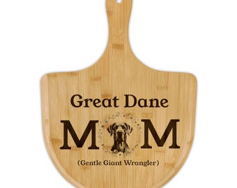 Tabla de pizza de bambú Dane / Pala para servir de cocina grabada con diseño de amante de los perros