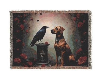 Manta tejida de cuervo gótico y cresta dorsal con luna