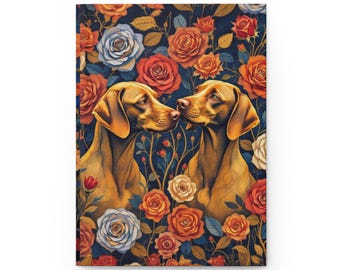 Cuaderno de tapa dura con estampado floral de perros Vizsla, cuaderno botánico colorido para amantes de los perros.