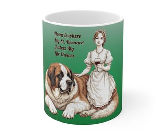 Taza de San Bernardo: Taza de café victoriana con dama y perro (325 ml)
