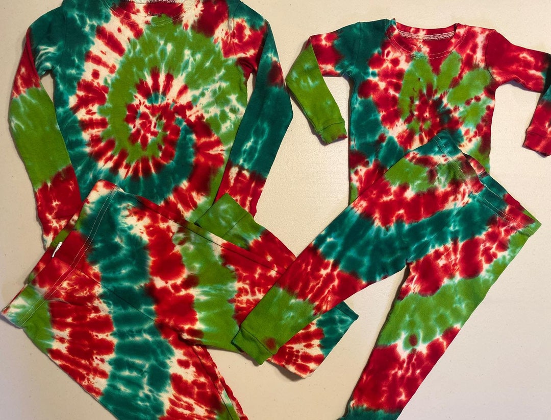 Custom Youth Matching Tie Dye Pajamas Red and Green Christmas Etsy