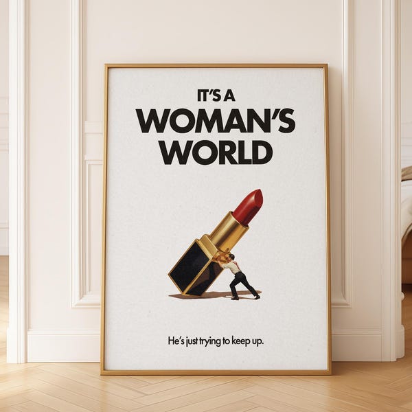 It's a Woman's World Poster, Retro Lipstick Print, Feminist Wall Art, Sassy Vintage Illustration, Bold Empowering Decor, Digital Download