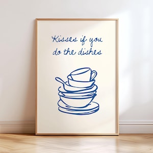 Kisses If You Do the Dishes Wall Art, Funny Kitchen Quote Print, Retro Kitchen Decor, Kitchen Poster
