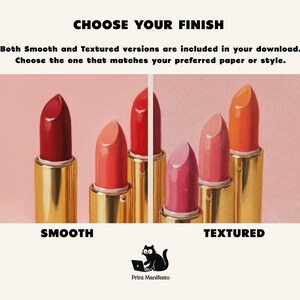 Retro läppstiftposter – Vintage sminktryck, fåfängaväggkonst, glamourös popkonst, rosa badrumsdekor, utskrivbart gyllene läppstift bild 7