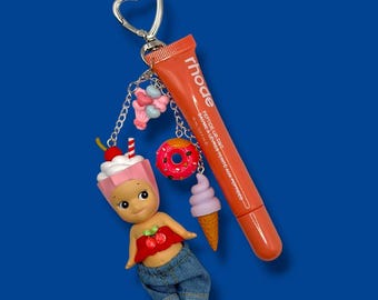 Äkta Sonny Angel Snack Series Milkshake - Anpassad läppglansnyckelring | Väskberlock