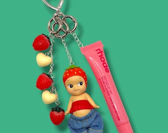 Authentic Sonny Angel Fruit Series Strawberry - Custom Lip Gloss Keychain | Bag Charm