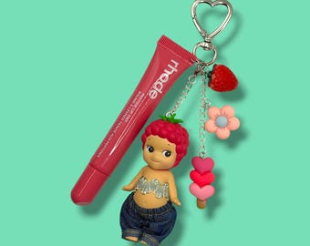 Äkta Sonny Angel Fruit Series Hallon - Personligt läppglansnyckelring | Väskberlock