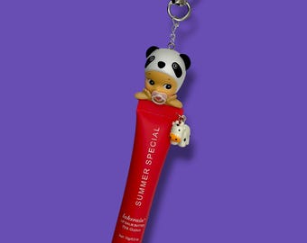 Authentic Sonny Angel Hippers Series Panda - Custom Lip Gloss Keychain | Bag Charm