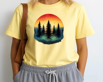 Retro Forest Tee | Pine Trees Sunset Design | Adventure & Camping Gift