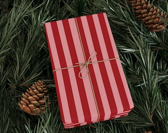 Red and Pink Stripe Gift Wrap | Birthday or Holiday Wrapping Paper Roll
