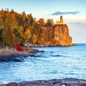 Split Rock lighthouse at sunset photography print on Lake Superior Minnesota landscape photography print