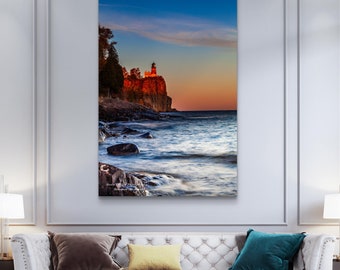 Evening view of Split Rock lighthouse on Lake Superior Minnesota landscape photography print