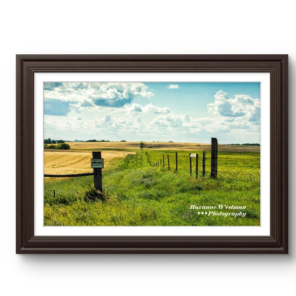 North Dakota wheat field landscape photography print fields and fenceline