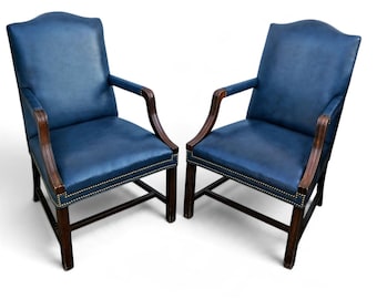 Timeless Elegance- The Hancock & Moore Blue Leather Armchair Pair