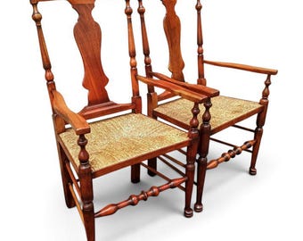 Timeless Elegance: Pair of Antique Queen Anne Style Mahogany Armchairs