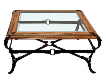 Adnet Hermès paardensalontafel en twee bijpassende bijzettafels