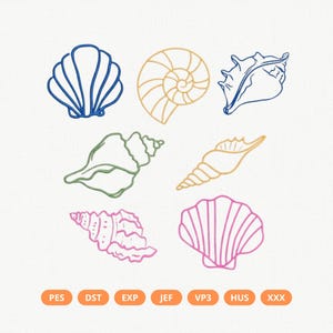 ITH Seashell Napkin Applique Machine Embroidery Bundle 9 Design, Ocean Shells, Beach Tote Name Tag, Sea Embroidery File Instant Download