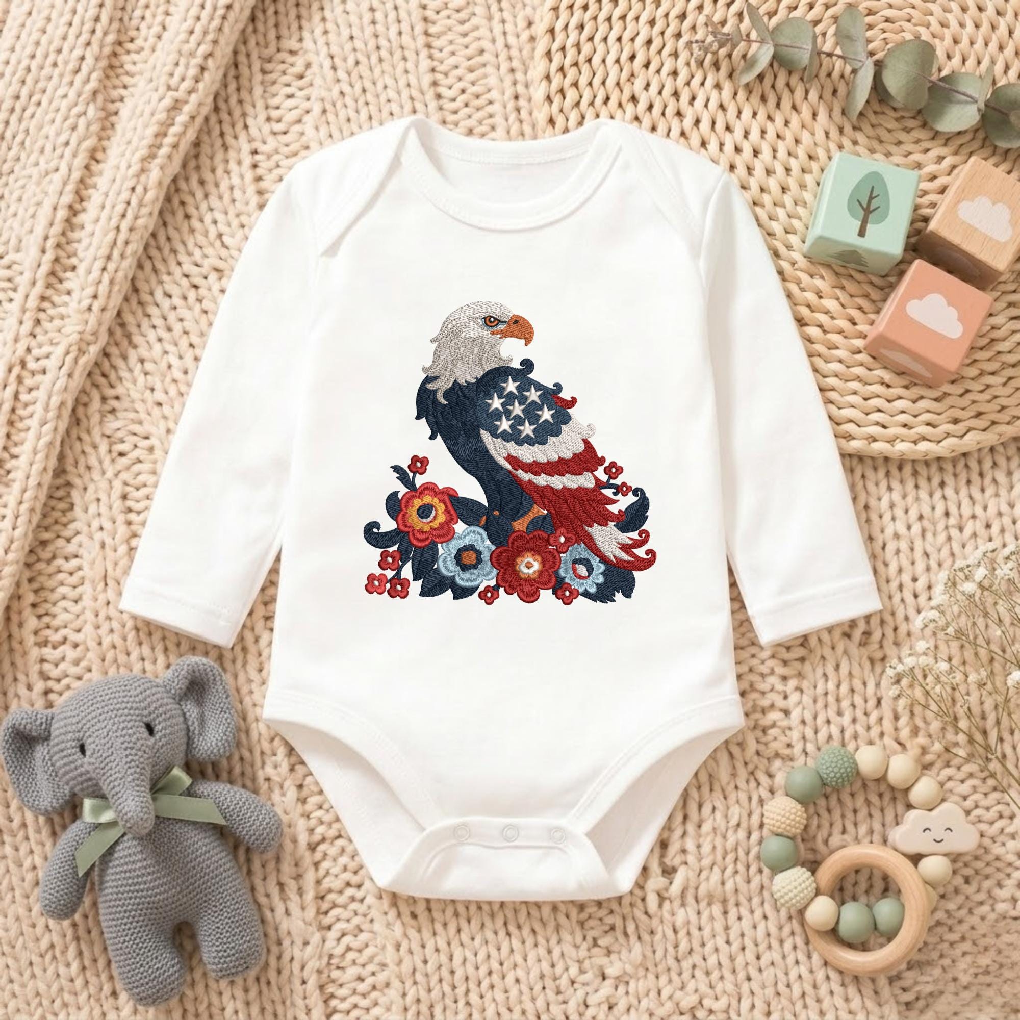 Patriotic Eagle Embroidery Design, American Flag Bald Eagle With ...