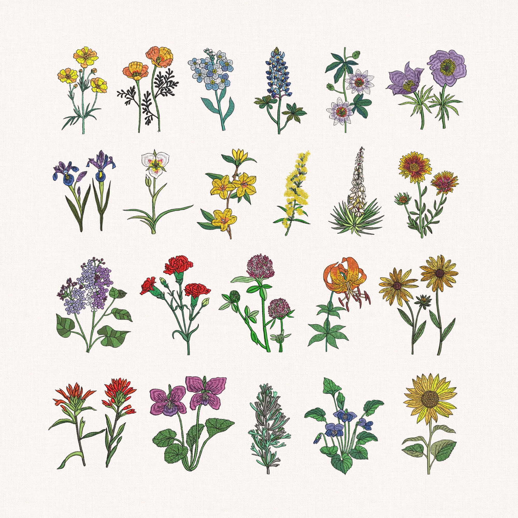 50+ Floral Machine Embroidery Design Bundle, Mini Flower Designs, Satin ...