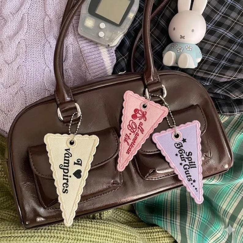 ITH Pennant Bag Charm Machine Embroidery Design, 12 Applique Keychain, Bunting Banner, Backpack Tag, Embroidery File Instant Download