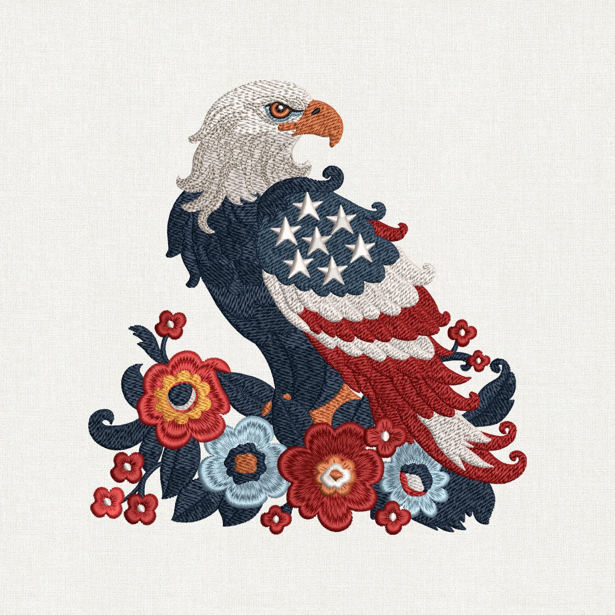 Patriotic Eagle Embroidery Design, American Flag Bald Eagle With ...