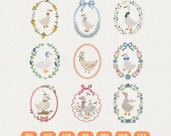 Set 9 Kokette Gans Stickdatei, Cottagecore Stickdatei, Cottagecore Stickmuster, Stickdatei, Bauernhaus Kinderzimmer
