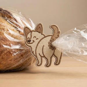 Diseño de bordado de corbata para bolsa de pan con diseño de trasero de perro Corgi, clip para corbata de bolsa de pan en el aro, aplique de trasero de cachorro, cierres para bolsas de pan, descarga instantánea
