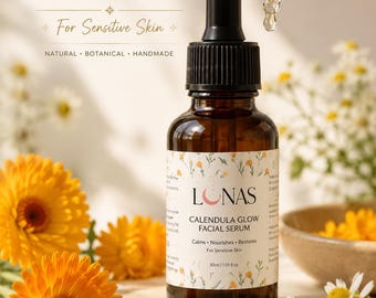 Siero viso naturale | Olio viso alla calendula | Olio viso alla camomilla | Crema idratante per pelli sensibili | Prodotti botanici per la cura della pelle fatti a mano | Olio viso 30 ml