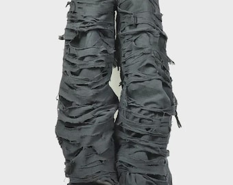 Handmade Distressed Black Denim Jeans, Gothic Rock Style tall men gift for tall person