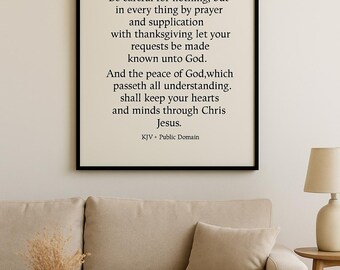 Philippians 4:6-7 KJV Scripture Print, Neutral Bible Verse (Digital Download)