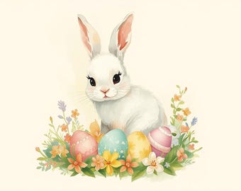 Easter Bunny Wall Art Bundle, Cute Bunny Printable, Easter Nursery Decor, Watercolor Bunny Art, Spring Easter Printable PDF